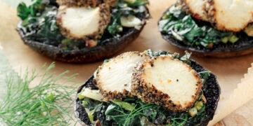 Μανιτάρια γεμιστά με σπανάκι και κατσικίσιο τυρί