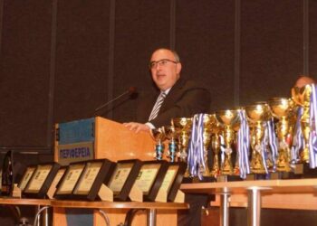 Στην εκδήλωση απονομής επάθλων της Aθλητικής “ΜΟΤΟΕ” Υφ. Υποδομών και Δικτύων, Μ. Παπαδόπουλος