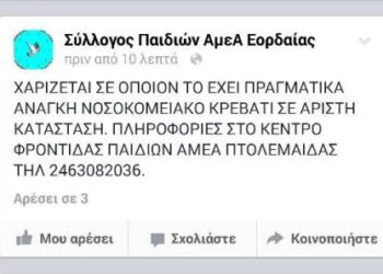 Σύλλογος Παιδιών ΑΜΕΑ Εορδαίας: Χαρίζεται νοσοκομειακό κρεβάτι