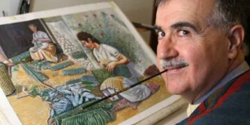 Ο Τριαντάφυλλος Ηλιάδης ζωγραφίζει με το στόμα. «Την ομορφιά της ζωής τη ζωγραφίζω στον καμβά. Θέλω τα μοτίβα μου και οι συνδυασμοί χρωμάτων να μη φέρνουν σε αμηχανία τους ανθρώπους, που βλέπουν τα έργα μου, αλλά να τους γεμίζουν με αισθήματα γλυκιάς νοσταλγίας», λέει, και πραγματικά στους πίνακές του, όσο και στην αποδοχή τους από τον κοινό, φαίνεται πως έχει πετύχει το στόχο του.