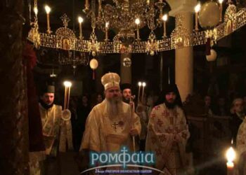 Ο Καλαμαριάς Ιουστίνος στην Ι.Μ. Κοιμήσεως Θεοτόκου Κλαδοράχης