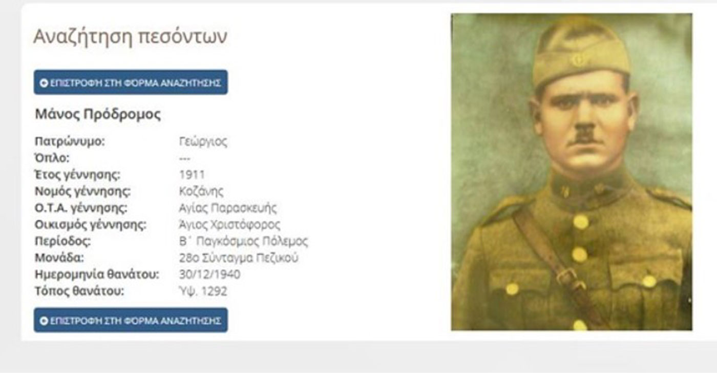 Ο ήρωας του ’40 Πρόδρομος Μάνος, από τον Άγιο Χριστόφορο Εορδαίας, που έπεσε στην Κλεισούρα