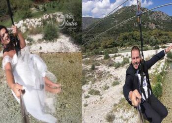 Καστοριά – Αργύρης και Σίσσυ: Extreme φωτογράφιση γάμου στο μεγαλύτερο Zip Line στην Ελλάδα (βίντεο)