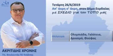 Πρόγραμμα επισκέψεων του Χρόνη Ακριτίδη σήμερα Τρίτη 2/7  στον Δήμο Εορδαίας