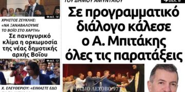 Το πρωτοσέλιδο του Πτολεμαίου της Τρίτης 27 Αυγούστου