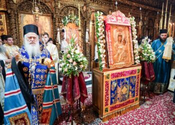 Η Εικόνα της Παναγίας της Βηματάρισσας από την Ιερά Μεγίστη Μονή Βατοπεδίου Αγίου Όρους στην Κοζάνη το Σάββατο 25 Ιανουαρίου