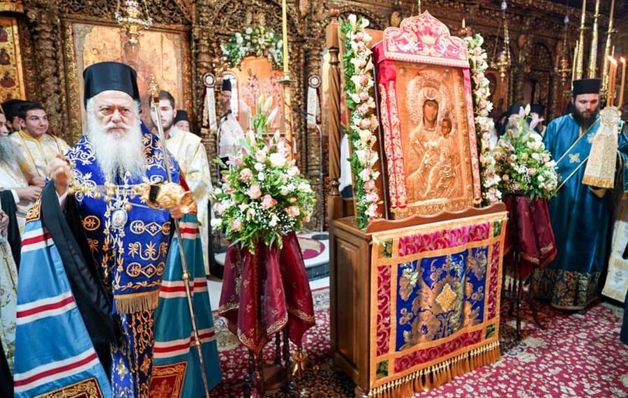 Η Εικόνα της Παναγίας της Βηματάρισσας από την Ιερά Μεγίστη Μονή Βατοπεδίου Αγίου Όρους στην Κοζάνη το Σάββατο 25 Ιανουαρίου