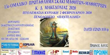 13ο Ομαδικό Πρωτάθλημα Σκάκι μαθητών – μαθητριών Κ.Δ. Μακεδονίας 2020