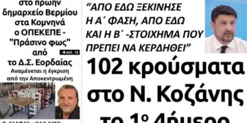 Το πρωτοσέλιδο του Πτολεμαίου της Τρίτης 20 Οκτωβρίου