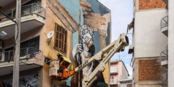 Δράμα: Εντυπωσιάζει το γκράφιτι με θέμα τον κορονοϊό σε πολυκατοικία της πόλης – Δείτε φωτογραφίες