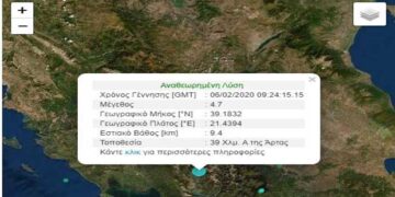 Σεισμός μεγέθους 4.7 κοντά στην Άρτα έγινε αισθητός σε περιοχές της Δυτικής Μακεδονίας