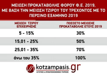 Μείωση Προκαταβολής Φόρου Φ.Ε 2019