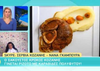Η Σεφ Νανά Γκαμπούρα από τα Σέρβια Κοζάνης, στον “Alpha Παντού” μαγειρεύει ριζότο, με καραβίδες Πολυφύτου και Κρόκο Κοζάνης (video)
