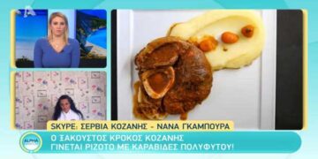 Η Σεφ Νανά Γκαμπούρα από τα Σέρβια Κοζάνης, στον “Alpha Παντού” μαγειρεύει ριζότο, με καραβίδες Πολυφύτου και Κρόκο Κοζάνης (video)