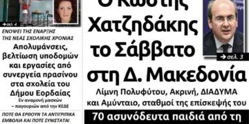 Το πρωτοσέλιδο του Πτολεμαίου της Παρασκευής 11 Σεπτεμβρίου