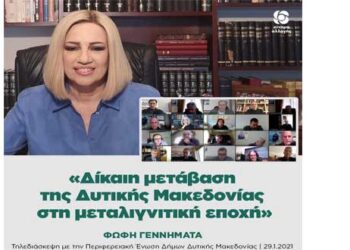 Τηλεδιάσκεψη της Προέδρου του ΚΙΝΑΛ Φώφης Γεννηματά με την Περιφερειακή Ένωση Δήμων Δυτικής Μακεδονίας για τη Δίκαιη Μετάβαση