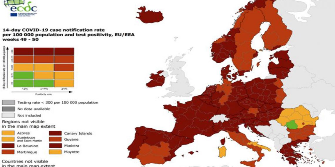 ECDC – Στο «βαθύ κόκκινο» ολόκληρη η Ελλάδα