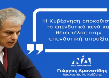 Γ. Αμανατίδης: «Η Κυβέρνηση αποκαθιστά το επενδυτικό κενό και θέτει τέλος στην επενδυτική απραξία»