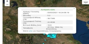 ΤΩΡΑ: Μετασεισμός 5.2 Ρίχτερ στην περιοχή της Ελασσόνας