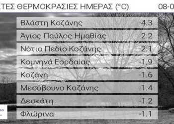 Χαμηλές θερμοκρασίες τη νύχτα στην Δυτική Μακεδονία. -4.3 στην Βλάστη, -2,1 στο Νότιο Πεδίο