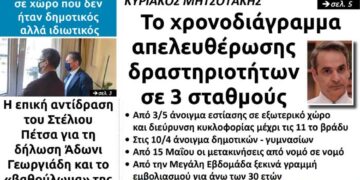 Το πρωτοσέλιδο του Πτολεμαίου της Πέμπτης 22/4