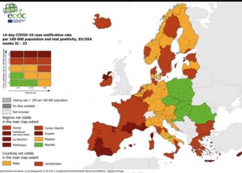 Κορωοϊός – Χάρτης ECDC: «Πορτοκαλί» και «βαθύ κόκκινο» σε όλη την Ελλάδα