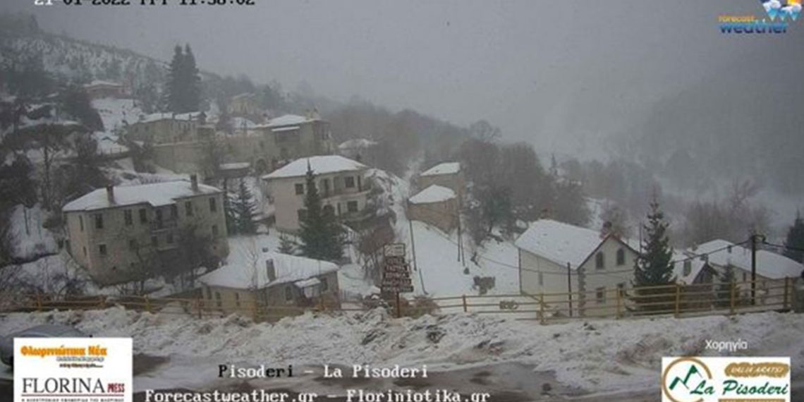 Δείτε live την χιονόπτωση σε Φλώρινα, Πισοδέρι και Νυμφαίο