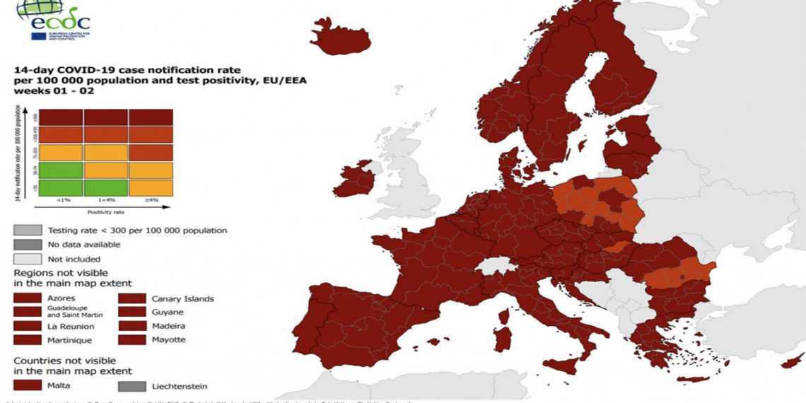 Η Όμικρον «ζωγράφισε» βαθύ κόκκινο όλη την Ευρώπη – Στην ίδια κατάσταση και η Ελλάδα