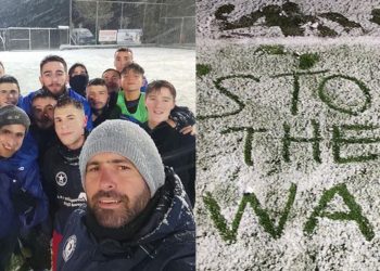 Το όμορφο μήνυμα στα χιόνια παικτών και προπονητή του Ατρόμητου Πτολεμαΐδας ενάντια στο πόλεμο