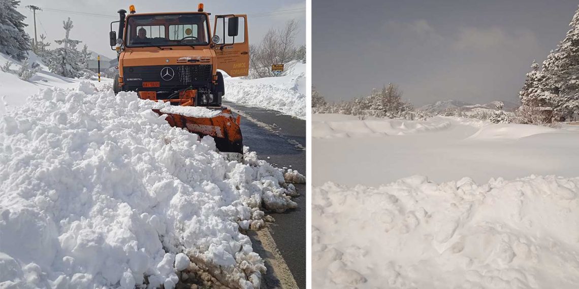 Υπό δύσκολες συνθήκες ο αποχιονισμός στα ορεινά της Βλάστης -VIDEO