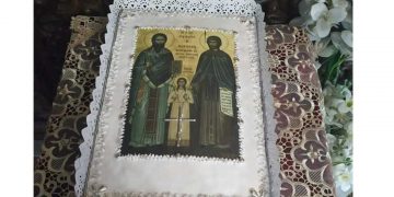 Θεία Λειτουργία στο παρεκκλήσι  των νέομαρτύρων Ραφαήλ, Νικολάου και Ειρήνης στο Μποδοσάκειο