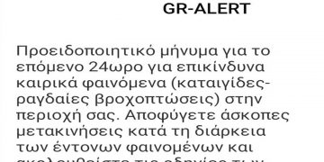 Μήνυμα της Πολιτικής Προστασίας στα κινητά και σε Κοζάνη-Πτολεμαΐδα: “Επικίνδυνα καιρικά φαινόμενα στην περιοχή σας”