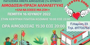 Γέφυρα Ζωής: Παγκόσμια Ημέρα Εθελοντή Αιμοδότη 14/6 με Αιμοδοσία την Πέμπτη 16/6