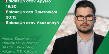 Το πρόγραμμα του Υποψήφιου Βουλευτή ΠΑΣΟΚ Π.Ε Κοζάνης Λουκά Ζαρογιάννη για Τετάρτη 10 Μαΐου
