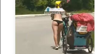 Ημίγυμνη τουρίστρια “έκοβε” βόλτες με το ποδήλατό της στη Ζωοδόχο Πηγή Κοζάνης