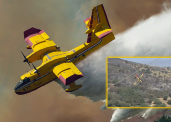 Η στιγμή της πτώσης του Canadair - Στο αεροσκάφος βρίσκονταν δύο Έλληνες χειριστές