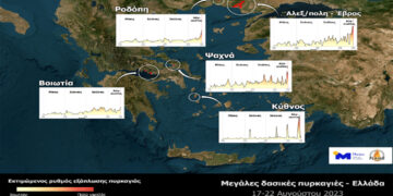 Εθνικό Αστεροσκοπείο Αθηνών: Περισσότερα από 400.000 στρέμματα κάηκαν μέσα σε 3 ημέρες στην Ελλάδα