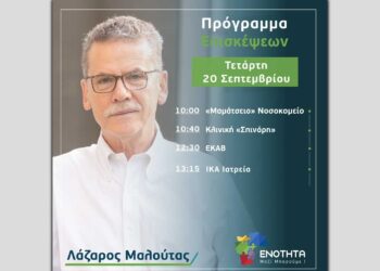 Ο Λάζαρος Μαλούτας συναντά τους πολίτες – Πρόγραμμα επισκέψεων Τετάρτης 20ης Σεπτεμβρίου