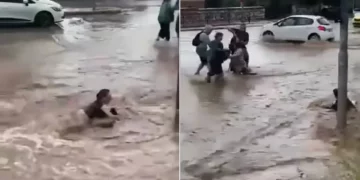 Ορμητικά νερά παρασύρουν πολίτες έξω από το μετρό στον «Ευαγγελισμό» – VIDEO