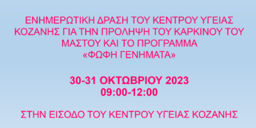 Ενημερωτική δράση του Κ.Υ. Κοζάνης με θέμα την πρόληψη του καρκίνου του μαστού και το πρόγραμμα