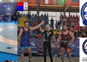 Ο Υπαρχιφύλακας στο Α.Τ. Εορδαίας Σπύρος Κουντουρατζής πανηγυρίζει με την Ελληνική Σημαία μετά το μετάλλιο πρωτάθλημα πάλης Βετεράνων  – Το συγχαρητήριο της Ένωσης Αστυνομικών Υπαλλήλων