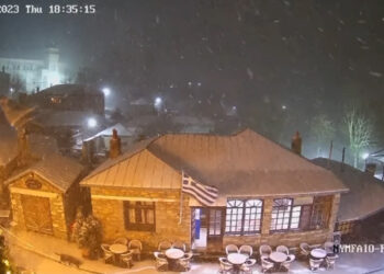 Live εικόνα από τη χιονόπτωση αυτή την ώρα στο πανέμορφο Νυμφαίο