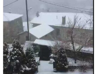 Χιονίζει από το πρωί στο Νυμφαίο (βίντεο)