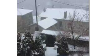 Χιονίζει από το πρωί στο Νυμφαίο (βίντεο)