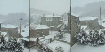 Το Νυμφαίο φόρεσε τα "καλά του" - Πυκνή Χιονόπτωση στο “Πέτρινο Στολίδι” της Φλώρινας