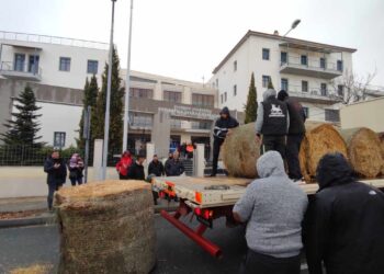 Οι αγρότες του μπλόκου Κοίλων στήνουν μπλόκο στη ΖΕΠ- Έριξαν άχυρα έξω από το κτίριο της Περιφέρειας