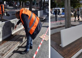 Δ. Κοζάνης: Βάφτηκαν παγκάκια και πεζούλια στην κεντρική πλατεία