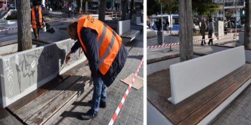 Δ. Κοζάνης: Βάφτηκαν παγκάκια και πεζούλια στην κεντρική πλατεία