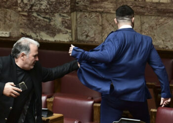 Ο πρώην βουλευτής των Σπαρτιατών, Φλώρος, γρονθοκόπησε στη Βουλή τον Γραμμένο της Ελληνικής Λύσης