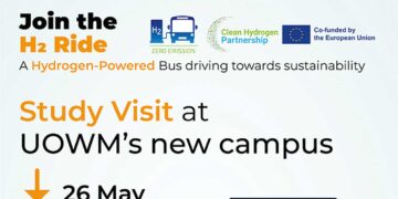 Εκδήλωση γνωριμίας και παρουσίασης ενός εκ των πρώτων λεωφορείων υδρογόνου στις εγκαταστάσεις του Πανεπιστημίου Δυτικής Μακεδονίας, στη ΖΕΠ Κοζάνης